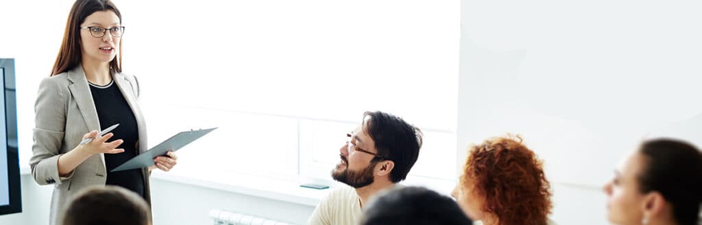 woman consulting with a content team